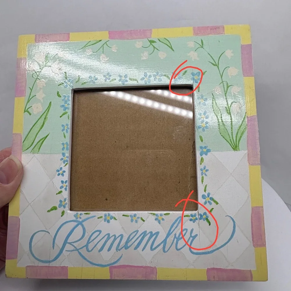 Hand Painted Wood Remember Floral Picture Frame Pastel 6x6 Elsa L Inc